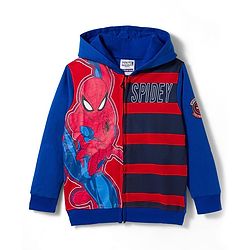 Pine Kids Marvel Terry Knit Hooded Full Sleeves Sweatjacket with Spider-Man Graphic - Blue & Red