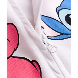 Pine Kids Disney Terry Knit Full Sleeves Sweatjacket With Stitch & Angel Graphics - Pink & White