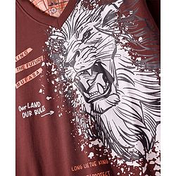 Pine Kids Disney Terry Knit Full Sleeves Overlap Sweatshirt With Lion King Graphics & Collar Detailing - Brown