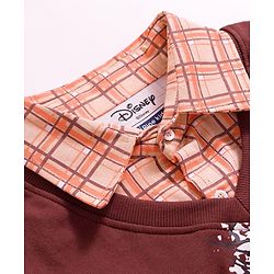 Pine Kids Disney Terry Knit Full Sleeves Overlap Sweatshirt With Lion King Graphics & Collar Detailing - Brown