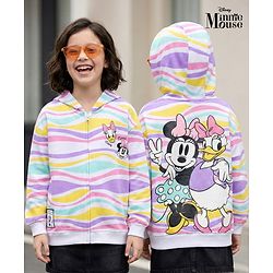 Pine Kids Disney Terry Knit Full Sleeves Hooded Sweatjacket With Front and Back Minnie & Daisy Graphics - White