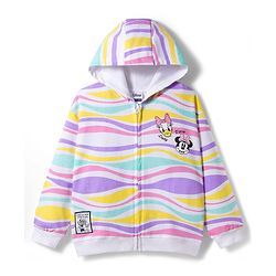 Pine Kids Disney Terry Knit Full Sleeves Hooded Sweatjacket With Front and Back Minnie & Daisy Graphics - White