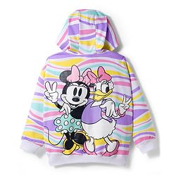 Pine Kids Disney Terry Knit Full Sleeves Hooded Sweatjacket With Front and Back Minnie & Daisy Graphics - White