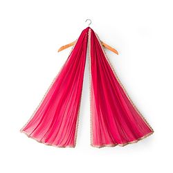 Pine Kids Woven Half Sleeves Choli Lehenga & Dupatta Set With Floral & Mirror Embroidery - Dark Pink
