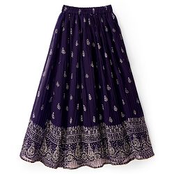 Pine Kids Woven Half Sleeves Choli Lehenga & Dupatta Set With Floral & Mirror Embroidery - Dark Pink