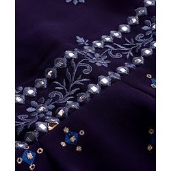Pine Kids Woven Half Sleeves Choli Lehenga & Dupatta Set With Floral & Mirror Embroidery - Dark Pink