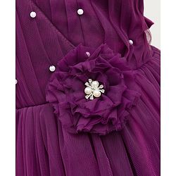 Pine Kids Woven Half Puffed Sleeves Party Dress with Floral Applique & Pearl Detailing - Wine