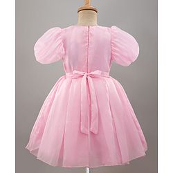 Pine Kids Woven Half Sleeves Party Dress With Sequin & Bow Applique - Pink
