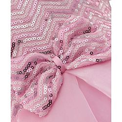 Pine Kids Woven Half Sleeves Party Dress With Sequin & Bow Applique - Pink