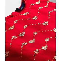 Pine Kids Woven Frill Sleeves Party Dress with Sequin Embroidery - Red