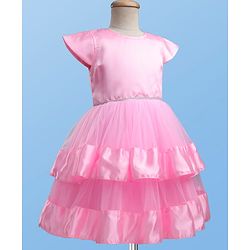 Pine Kids Woven Cap Sleeves Solid Layered Party Dress - Pink