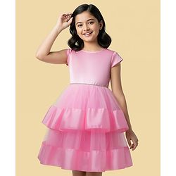 Pine Kids Woven Cap Sleeves Solid Layered Party Dress - Pink