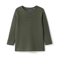 Pine Kids Knit Full Sleeves Solid Color Henley Neck T-Shirt - Olive Green