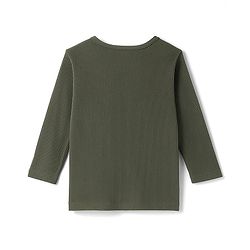 Pine Kids Knit Full Sleeves Solid Color Henley Neck T-Shirt - Olive Green