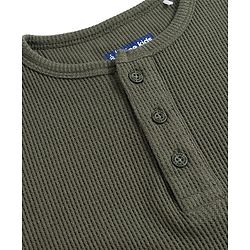 Pine Kids Knit Full Sleeves Solid Color Henley Neck T-Shirt - Olive Green