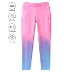 Pine Active Knit Full Length Printed Super Stretch Leggings With Ombre Print- Pink & Light Blue