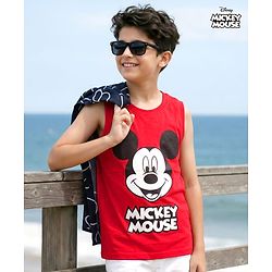 Pine Kids Disney Single Jersey Knit Full Sleeves Shirts and Sleeveless T-Shirt with Mickey Mouse Graphics - Navy Blue & Red