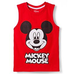Pine Kids Disney Single Jersey Knit Full Sleeves Shirts and Sleeveless T-Shirt with Mickey Mouse Graphics - Navy Blue & Red