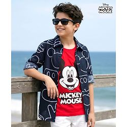 Pine Kids Disney Single Jersey Knit Full Sleeves Shirts and Sleeveless T-Shirt with Mickey Mouse Graphics - Navy Blue & Red