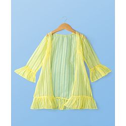 Pine Kids Woven Three Fourth Sleeves Indo Western Set with Jacket Embroidery & Sequin Detailing - Yellow