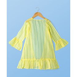 Pine Kids Woven Three Fourth Sleeves Indo Western Set with Jacket Embroidery & Sequin Detailing - Yellow
