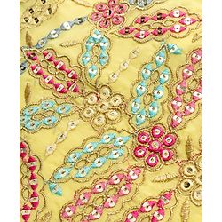 Pine Kids Woven Three Fourth Sleeves Indo Western Set with Jacket Embroidery & Sequin Detailing - Yellow