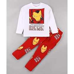 Pine Kids Marvel Single Jersey Knit Full Sleeves Night Suit With Iron Man Graphics - Red