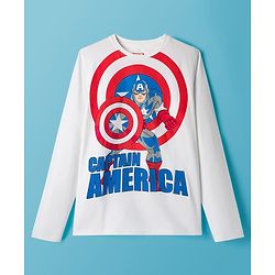 Pine Kids Marvel Single Jersey Knit Full Sleeves T-Shirt & Lounge Pant Set with Captain America Graphic - Red & White
