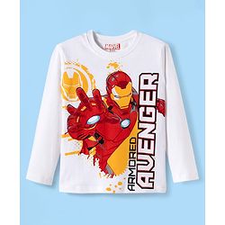 Pine Kids Marvel Single Jersey Knit Full Sleeves T-Shirt & Joggers Set with Iron Man Graphics - White & Navy Blue