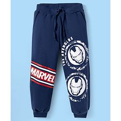Pine Kids Marvel Single Jersey Knit Full Sleeves T-Shirt & Joggers Set with Iron Man Graphics - White & Navy Blue