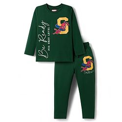 Pine Kids Marvel Single Jersey Knit Full Sleeves Night Suit With Spiderman Print - Green