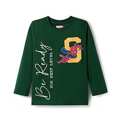 Pine Kids Marvel Single Jersey Knit Full Sleeves Night Suit With Spiderman Print - Green