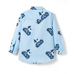 Pine Kids Lucas Single Jersey Knit Full Sleeve Printed Shirt and Sleeveless T-Shirt with Starwars Graphic - Light Blue & Blue