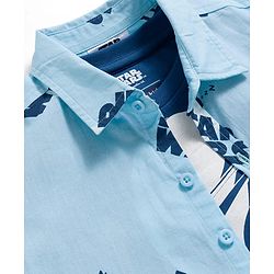 Pine Kids Lucas Single Jersey Knit Full Sleeve Printed Shirt and Sleeveless T-Shirt with Starwars Graphic - Light Blue & Blue