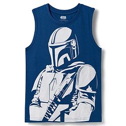 Pine Kids Lucas Single Jersey Knit Full Sleeve Printed Shirt and Sleeveless T-Shirt with Starwars Graphic - Light Blue & Blue