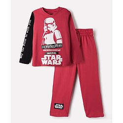 Pine Kids Single Jersey Knit Full Sleeves Night suit With Star War Graphics - Maroon