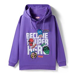 Pine Kids Marvel Terry Knit Drop Shoulder Full Sleeves Hooded Sweatshirt with Avengers Graphic - Purple