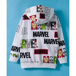 Pine Kids Marvel Terry Knit Drop Shoulder Full Sleeves Hooded Sweatshirt With Avengers Graphics - White