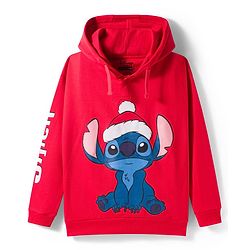 Pine Kids Disney Terry Knit Full Sleeves Hooded Sweatshirt with Lilo & Stitch Graphic - Red