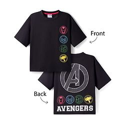 Pine Kids Marvel Single Jersey Knit Half Sleeves Drop Shoulder T-Shirt with Front and Back Avengers Graphics - Black