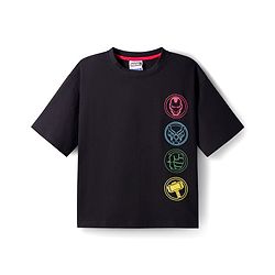 Pine Kids Marvel Single Jersey Knit Half Sleeves Drop Shoulder T-Shirt with Front and Back Avengers Graphics - Black