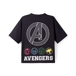 Pine Kids Marvel Single Jersey Knit Half Sleeves Drop Shoulder T-Shirt with Front and Back Avengers Graphics - Black