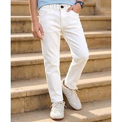 Pine Kids Denim Woven Full Length Washed Jeans - White