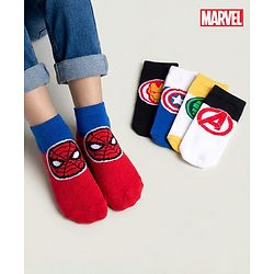 Pine Kids Marvel Knit Ankle Length Antibacterial Socks with Avengers Graphic Pack of 5 - White Yellow & B Lue