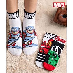 Pine Kids Marvel Knit Ankle Length Anti-Bacterial Socks with Avengers Graphic Pack of 3 - White & Black