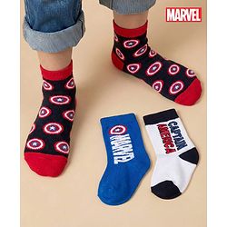 Pine Kids Marvel Knit Ankle Length Antibacterial Socks with Avengers Graphic Pack of 3 - Navy Blue White & Red