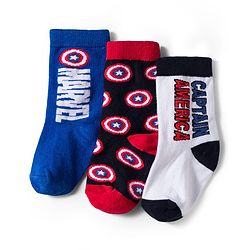 Pine Kids Marvel Knit Ankle Length Antibacterial Socks with Avengers Graphic Pack of 3 - Navy Blue White & Red