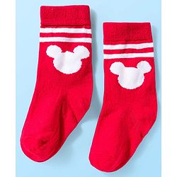 Pine Kids Disney Knit Ankle Length Anti-Bacterial Socks with Mickey Mouse Graphic Pack of 3 - Red & White