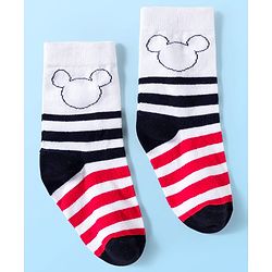 Pine Kids Disney Knit Ankle Length Anti-Bacterial Socks with Mickey Mouse Graphic Pack of 3 - Red & White