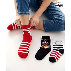 Pine Kids Disney Knit Ankle Length Anti-Bacterial Socks with Mickey Mouse Graphic Pack of 3 - Red & White